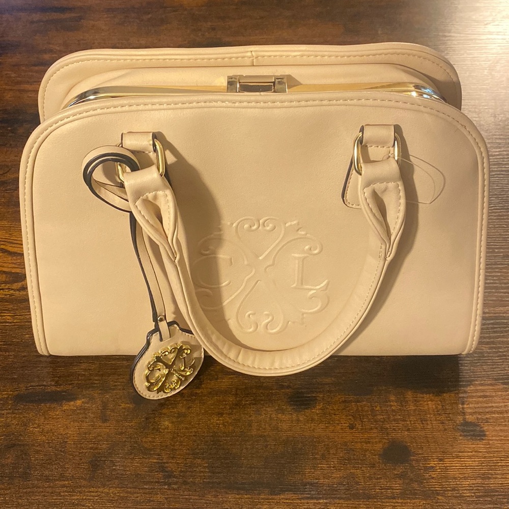 Cristian Lacroix ivory cream handbag with crossbody strap and gold hardware